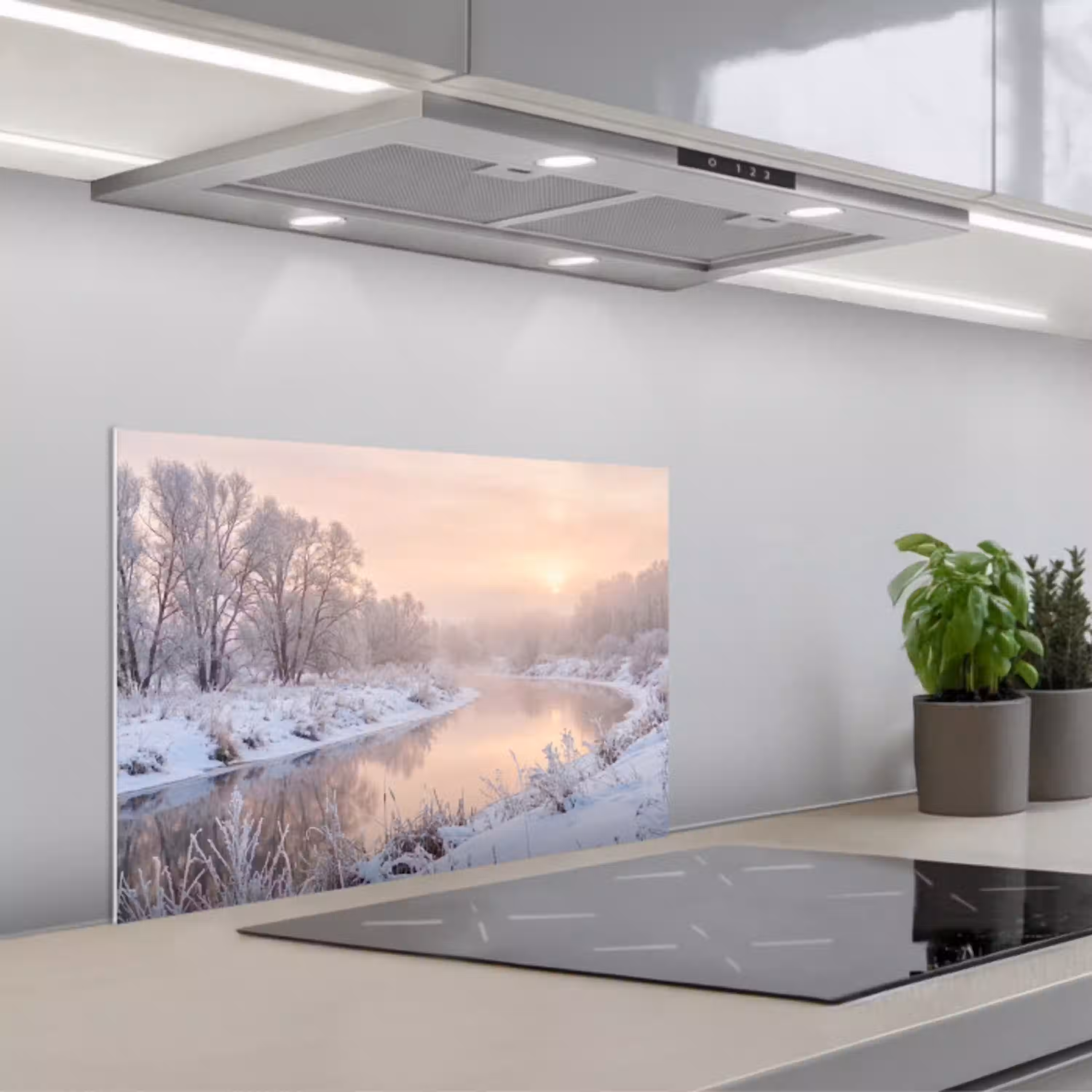 Rivier - Winter - Landschap - Sneeuw - Zonsopgang keuken achterwand spatscherm klein -3d_schuin