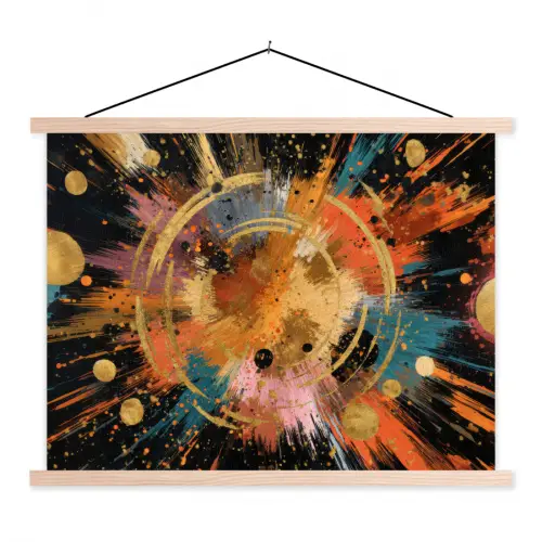 Explosie - Verfstructuur - Goud - Abstract textielposter latten blank klein -3d