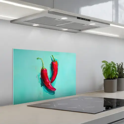 Chilipepers - Geverfd - Rood keuken achterwand spatscherm klein -3d_schuin