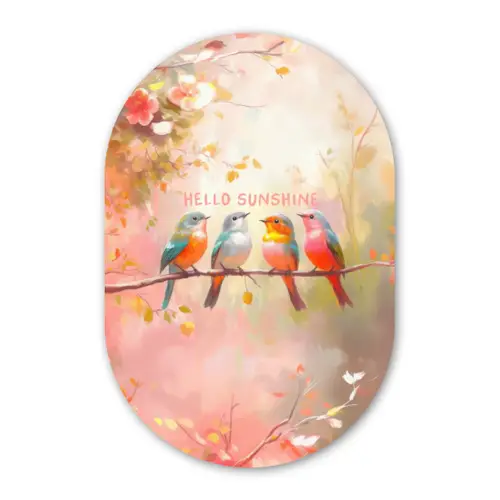 Vogels - Tak - Quote - Roze Wandcirkel Ovaal Glas middel -3d