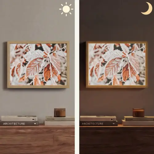 Bladeren - IJs - Winter - Natuur Light Box met batterij (Wandlamp) middel -sfeer3