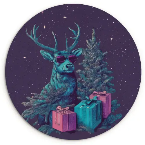 Rendier - Zonnebril - Neon - Kerstboom Wandcirkel kunststof plaat 5mm dik klein -3d