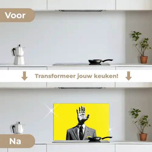 Pak - Hand - Geel keuken achterwand spatscherm klein -voor_na_NL
