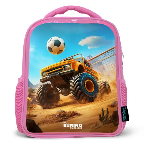 Monstertruck scoort goal in woestijnstadion Kinderrugzak - Roze middel -3d