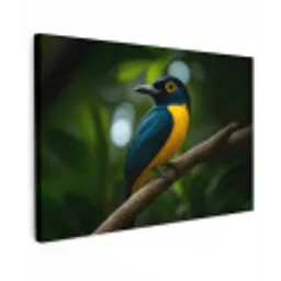 Vogel - Tak - Geel - Bladeren Tuinposter op houten frame 2 cm dik klein -3d
