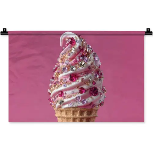 Softijs - Edelstenen - Roze - Hoorntje Wandkleed katoen klein -zz3d
