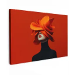 Oranje - Hoed - Vrouw Tuinposter op houten frame 2 cm dik klein -3d