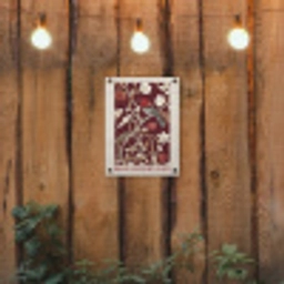 Vogel - Bordeaux - Bloemen - Bessen tuinposter los doek klein -sfeer1