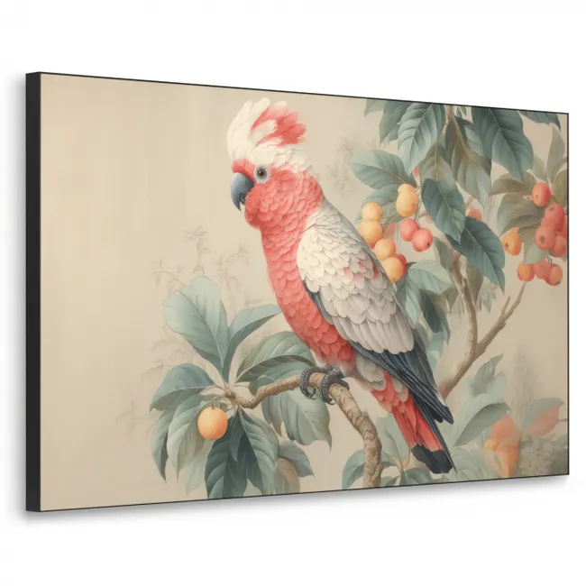 Art frame - Roze kuifkaketoe - Tak met vruchten - Bladeren