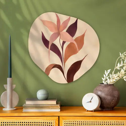 Minimalistisch - Bloem - Bladeren - Beige Wandcirkel Organisch Aluminium middel -sfeer2