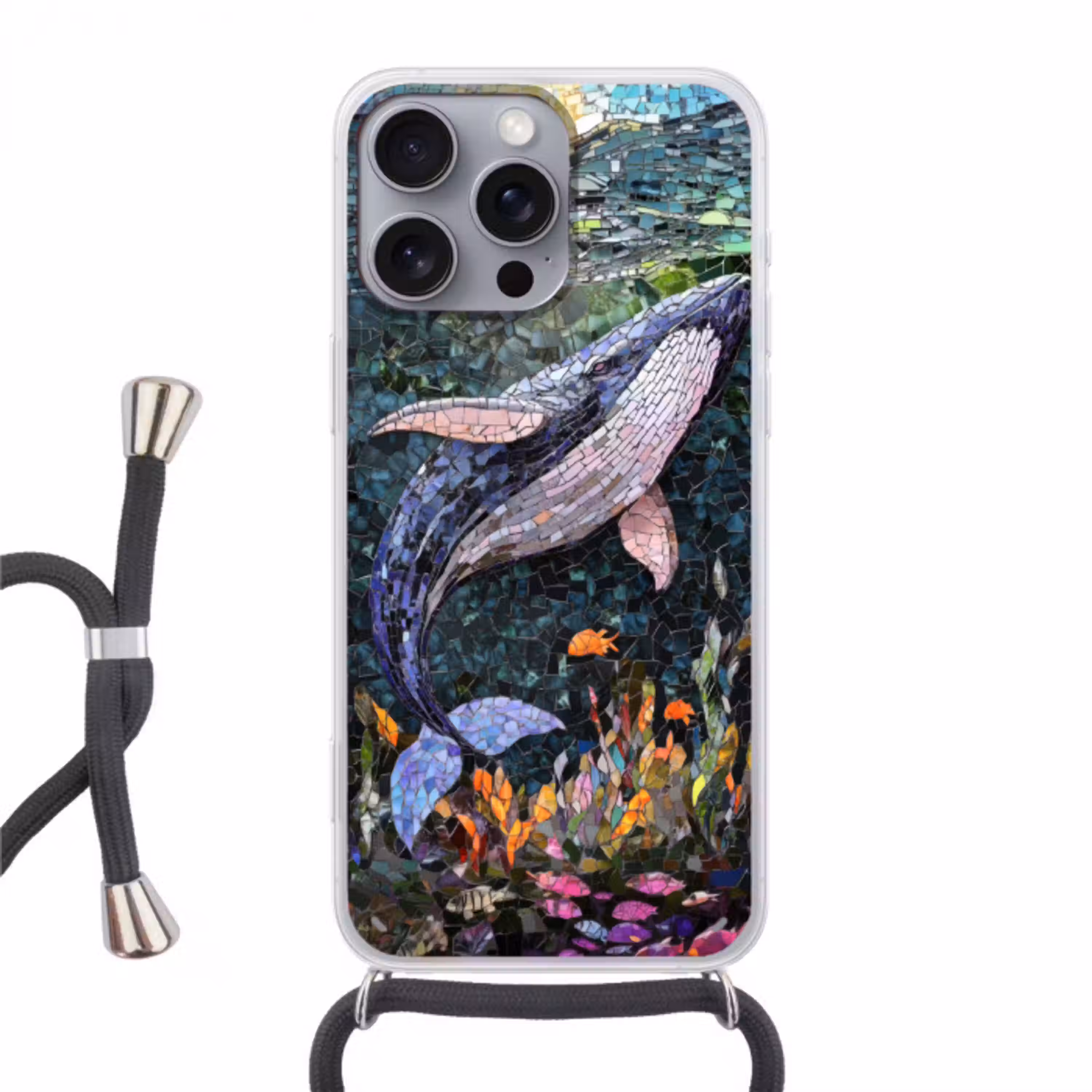 Mozaïek - Walvis - Koraal - Water Hoesje iPhone 16 Pro Max met koord klein -3d