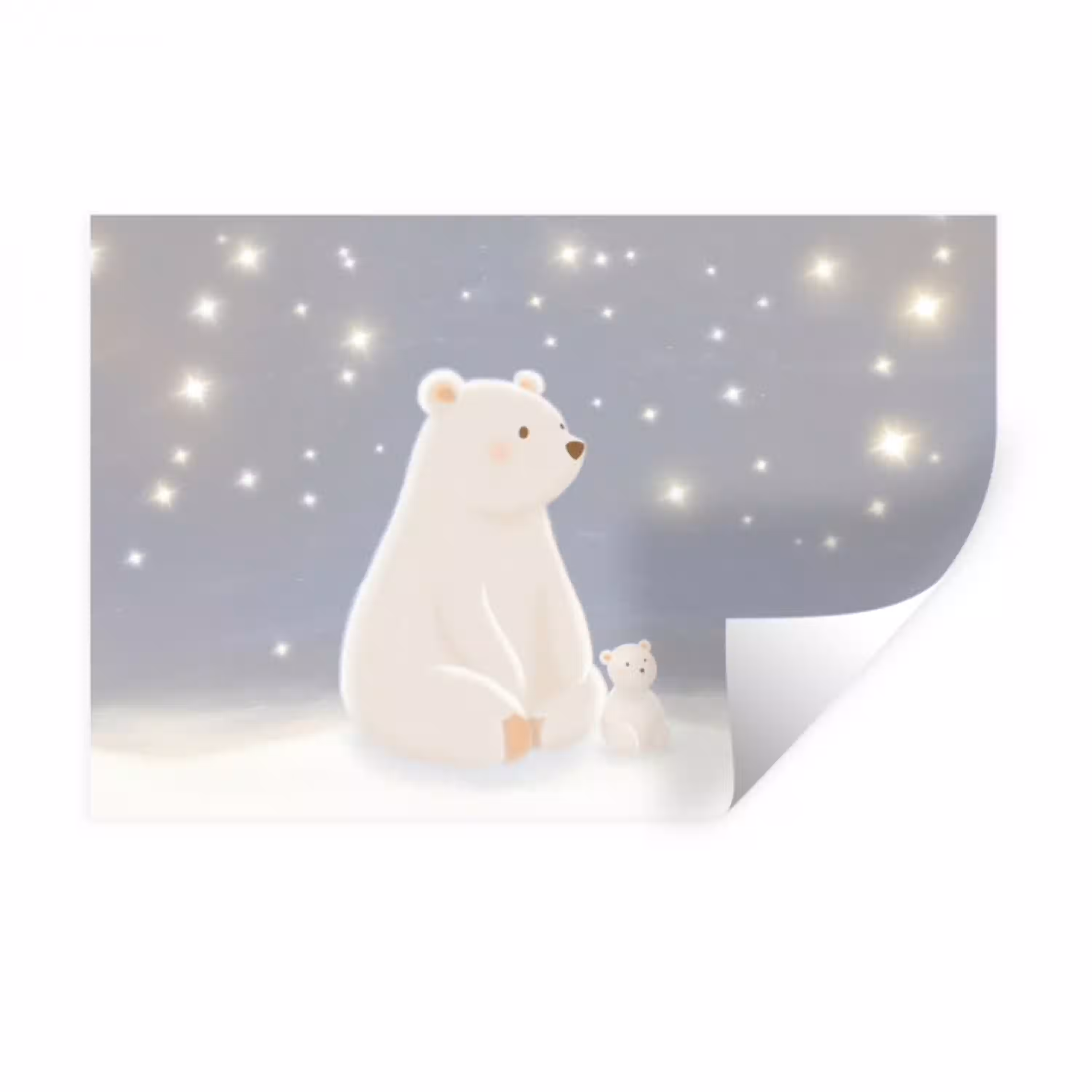 Ijsbeer - Sneeuw - Sterren - Blauw Muursticker klein -3d