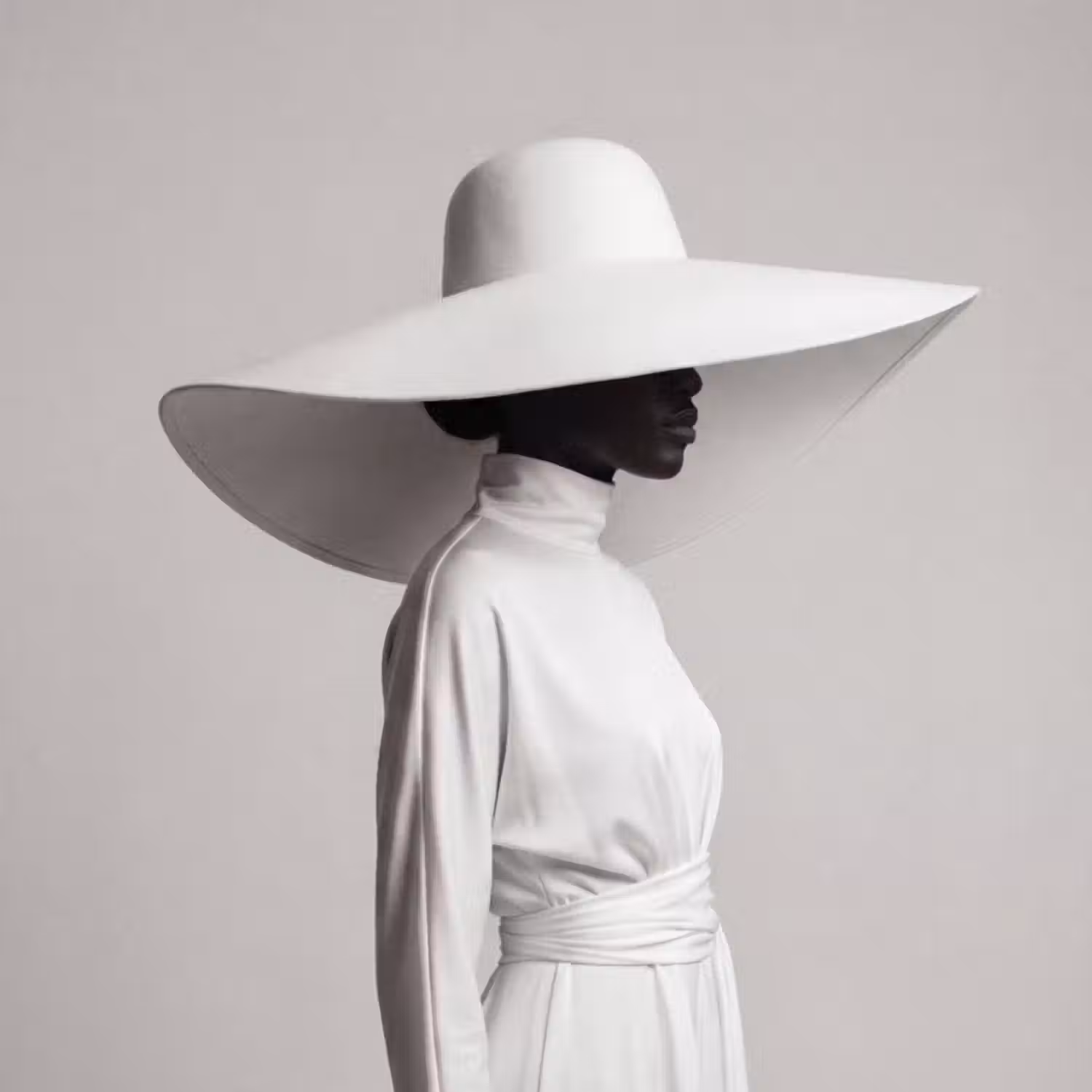 Behang - Vrouw - Profiel - Hoed - Zwart - Wit - Minimalistisch