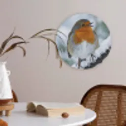 Roodborstje - Tak - Sneeuw - Winter - Levendig Akoestische PET Vilt - Rond klein -sfeer3