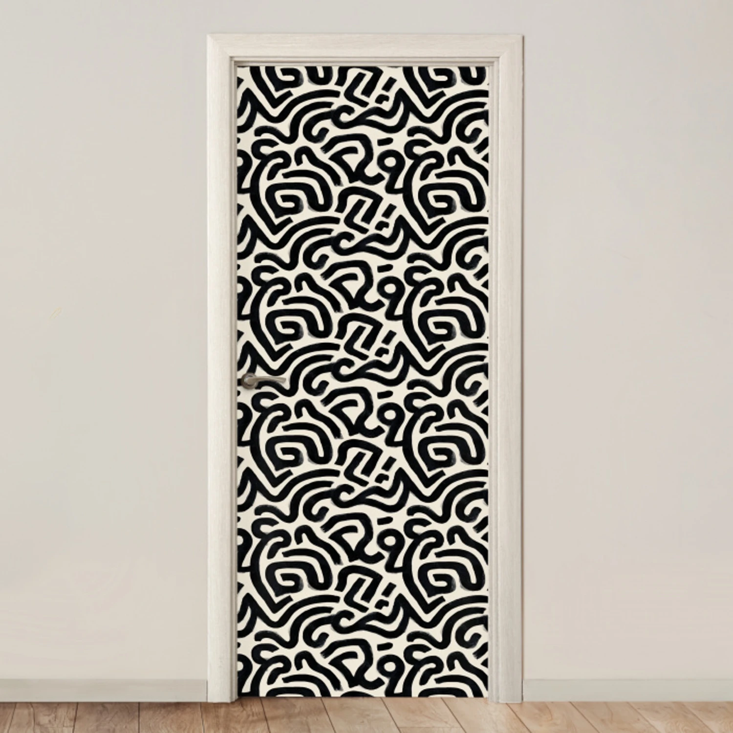 Modern - Abstract - Zwart deurposter klein 289 -3d_beige