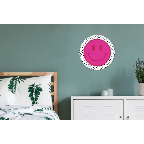 Smiley - Roze - Stippen Wandcirkel aluminium klein -slaapkamer