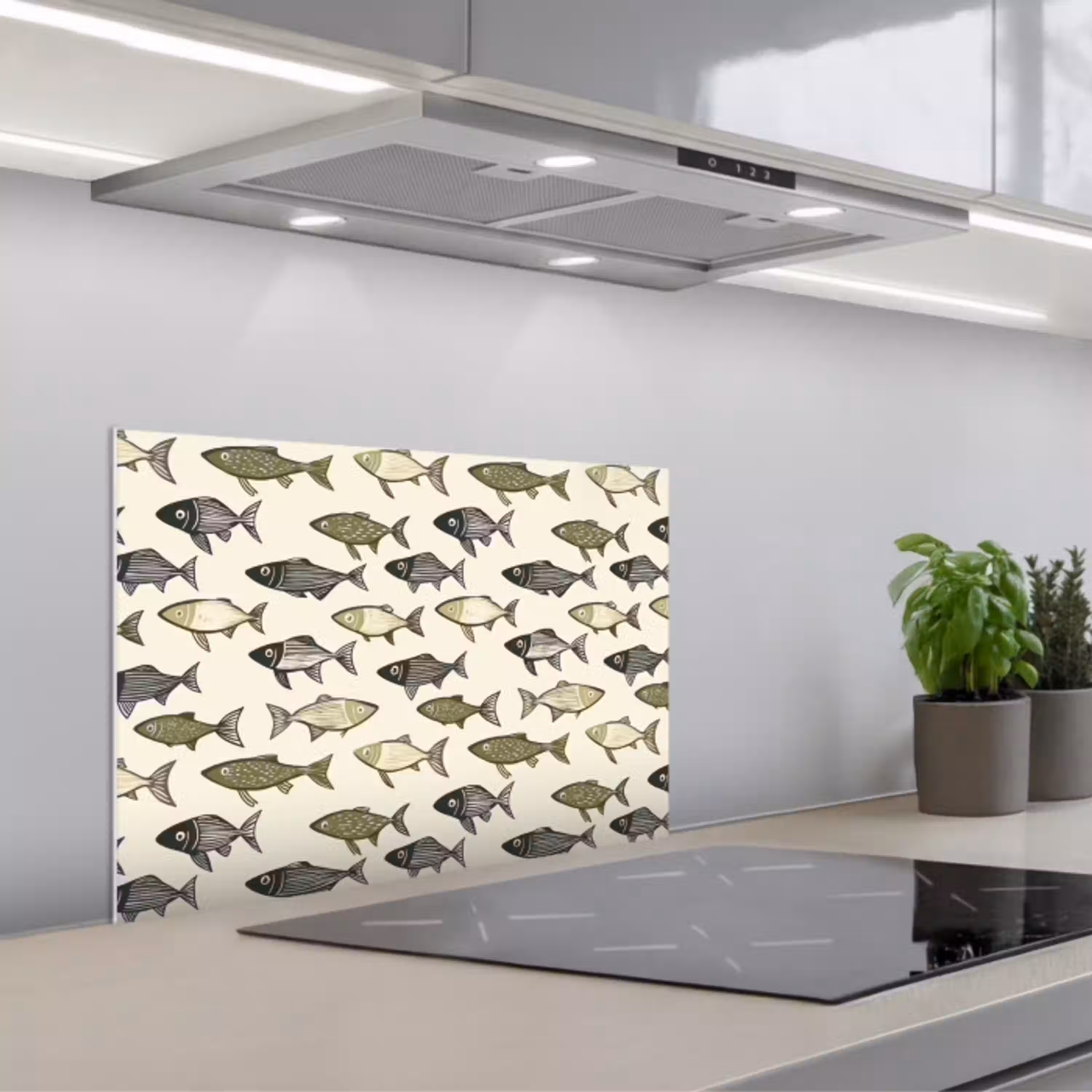 Vissen - Klassiek - Groen keuken achterwand spatscherm klein 900 -3d_schuin