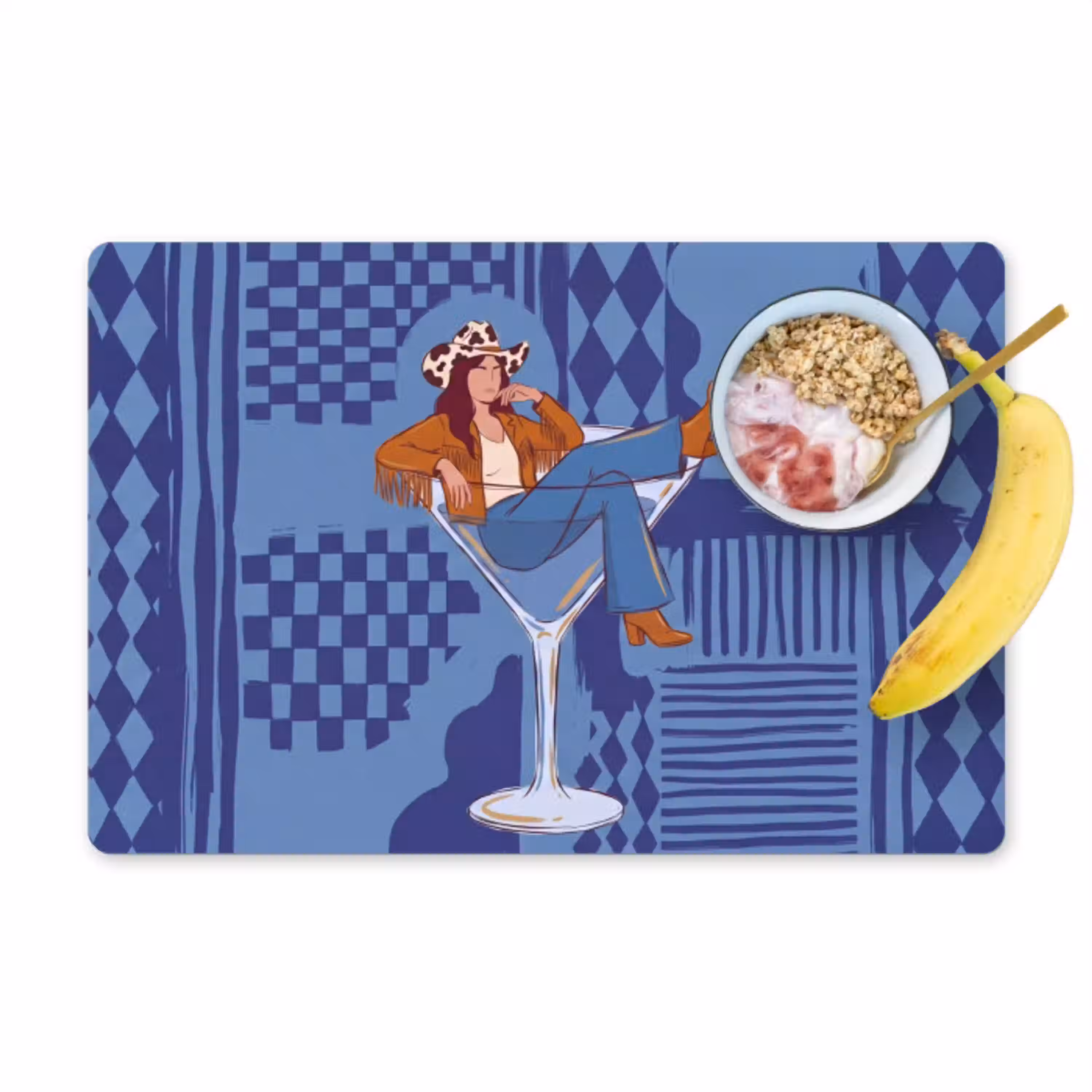 Vrouw - Martini glas - Abstract - Blauw - Kunst Placemat vinyl groot -zzzproduct_Kitchenyeah-website