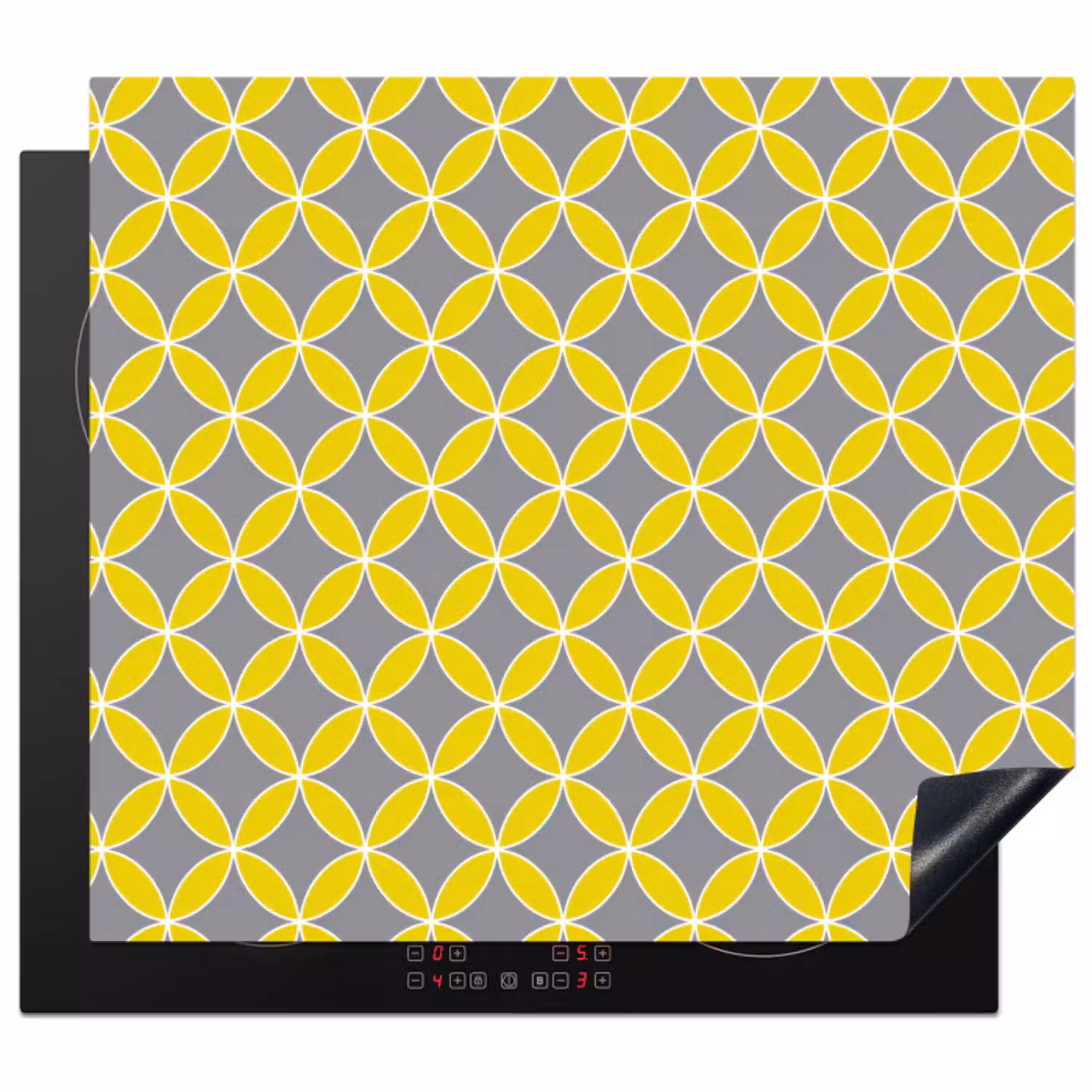 Geometrisch - Cirkels - Modern - Grijs - Geel Inductie beschermer vinyl 3mm middel 274 -3d