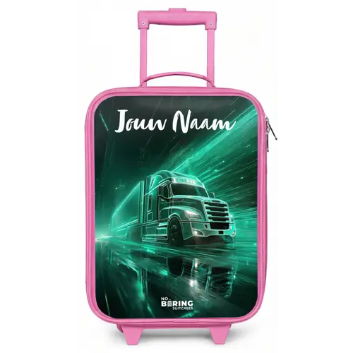 Vrachtwagen - Stad - Groen - Neon Kinderkoffer - Roze klein -zz3dotto