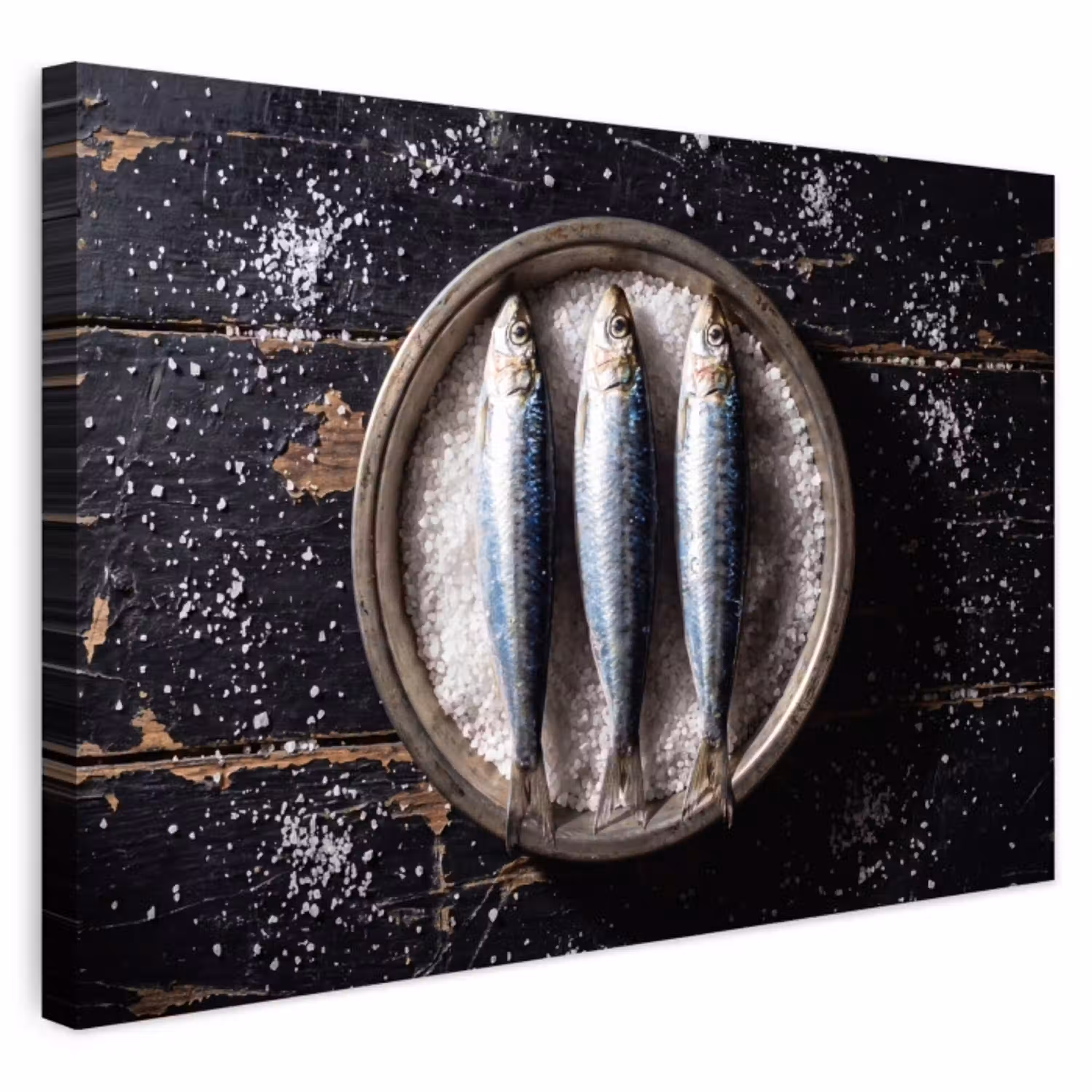 Vis - Zout - Eten Tuinposter op houten frame 2 cm dik klein -3d