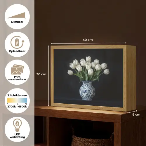 Wit - Bloemen - Tulpen - Vaas Light Box met batterij (Wandlamp) middel -USP_websiteoverzichtNL