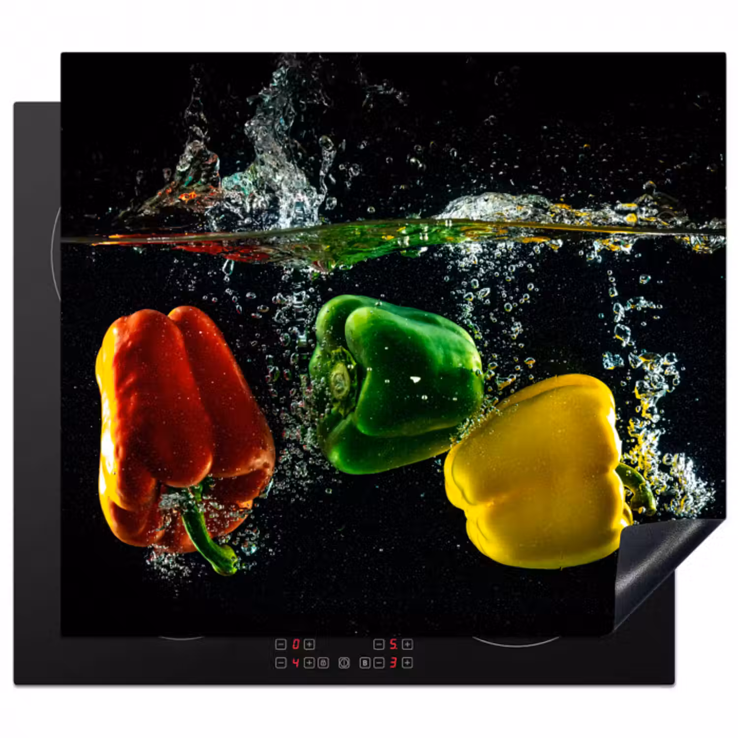 Herdabdeckplatte - Paprika - Gemüse - Wasser - Schwarz - Rot - Grün - Gelb