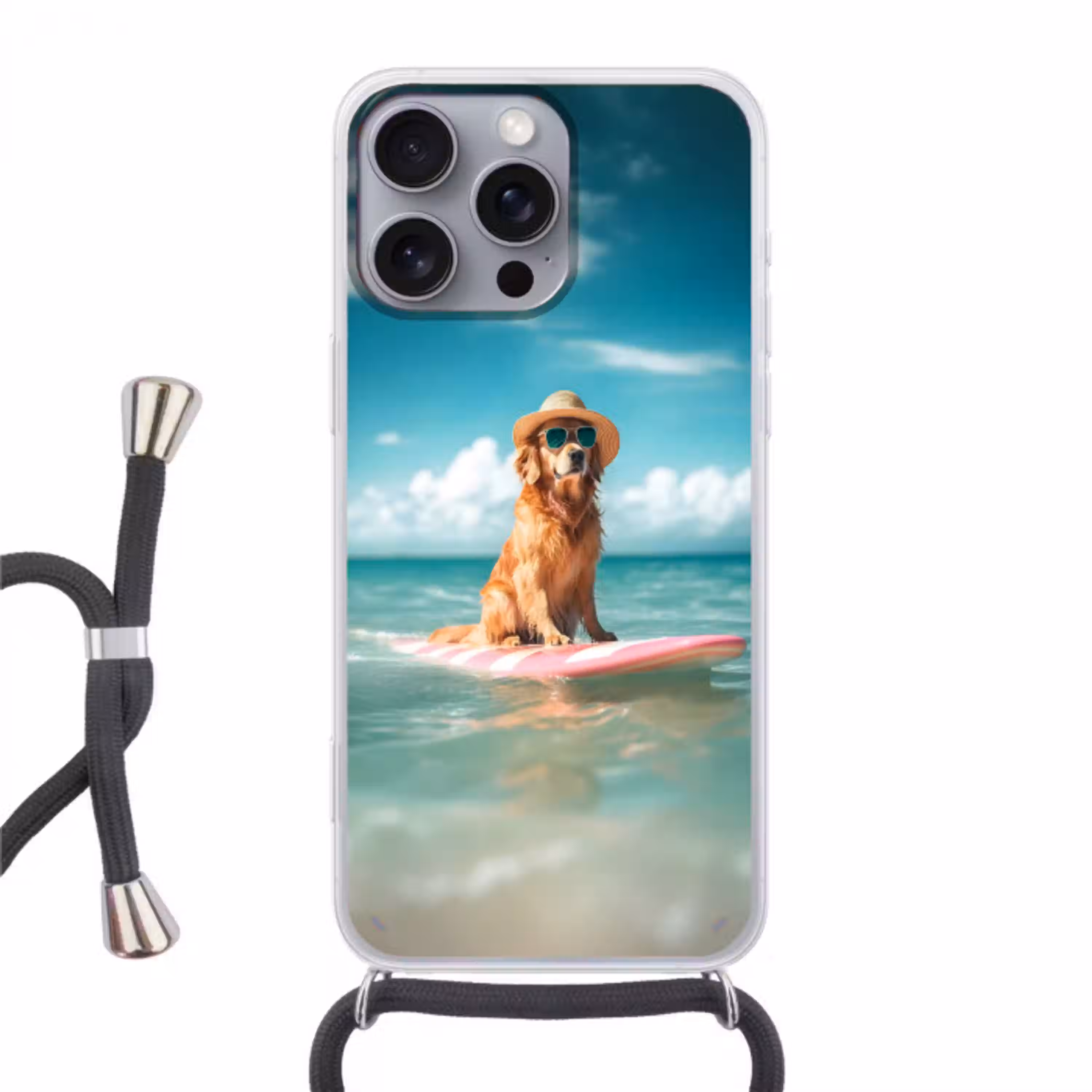 Zeewater - Hond - Golden retriever - Zonnebril Hoesje iPhone 16 Pro Max met koord klein -3d