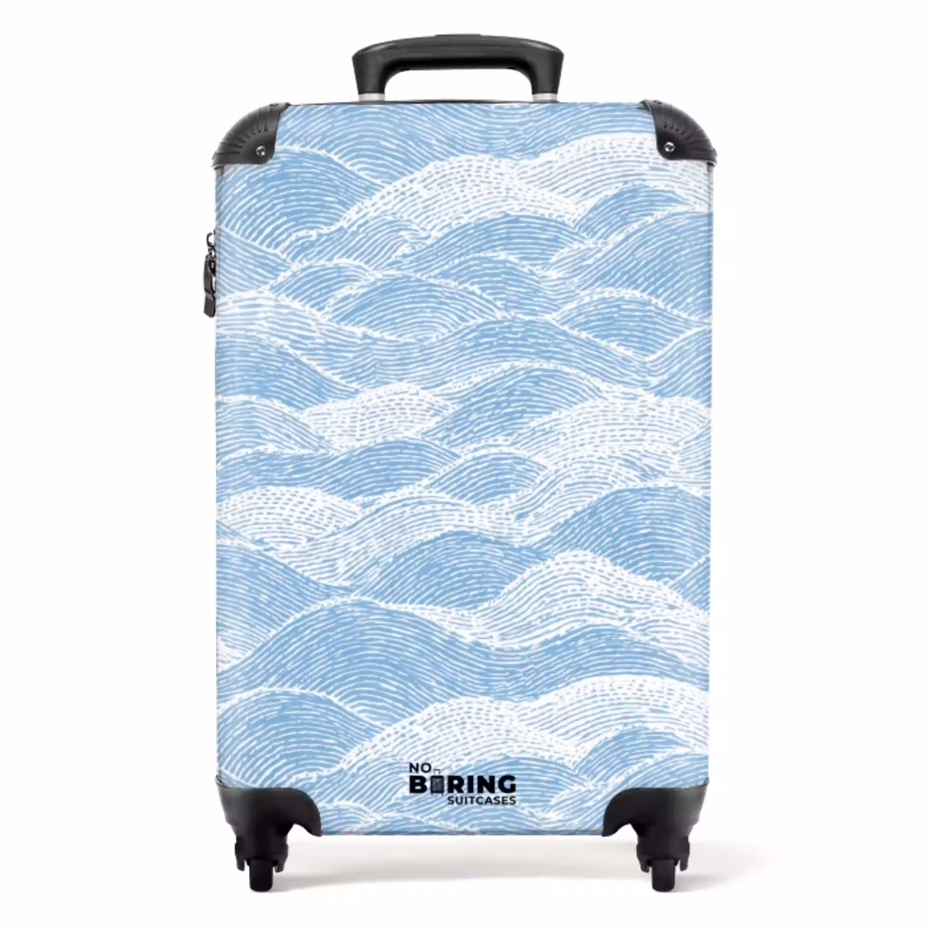 Blauw - Wit - Golven - Getekend NBS - Handbagage koffer - Volwassenen Unisex middel -productfoto_recht