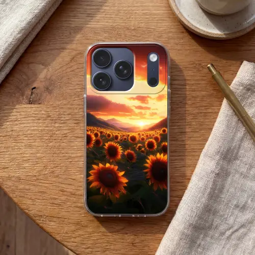 Zonnebloemen - Zonsondergang - Landschap Telefoonhoesje iPhone 17 Pro klein -sfeer1