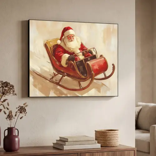 Kerst - Slee - Kerstman Textielframe zwart klein -sfeer3