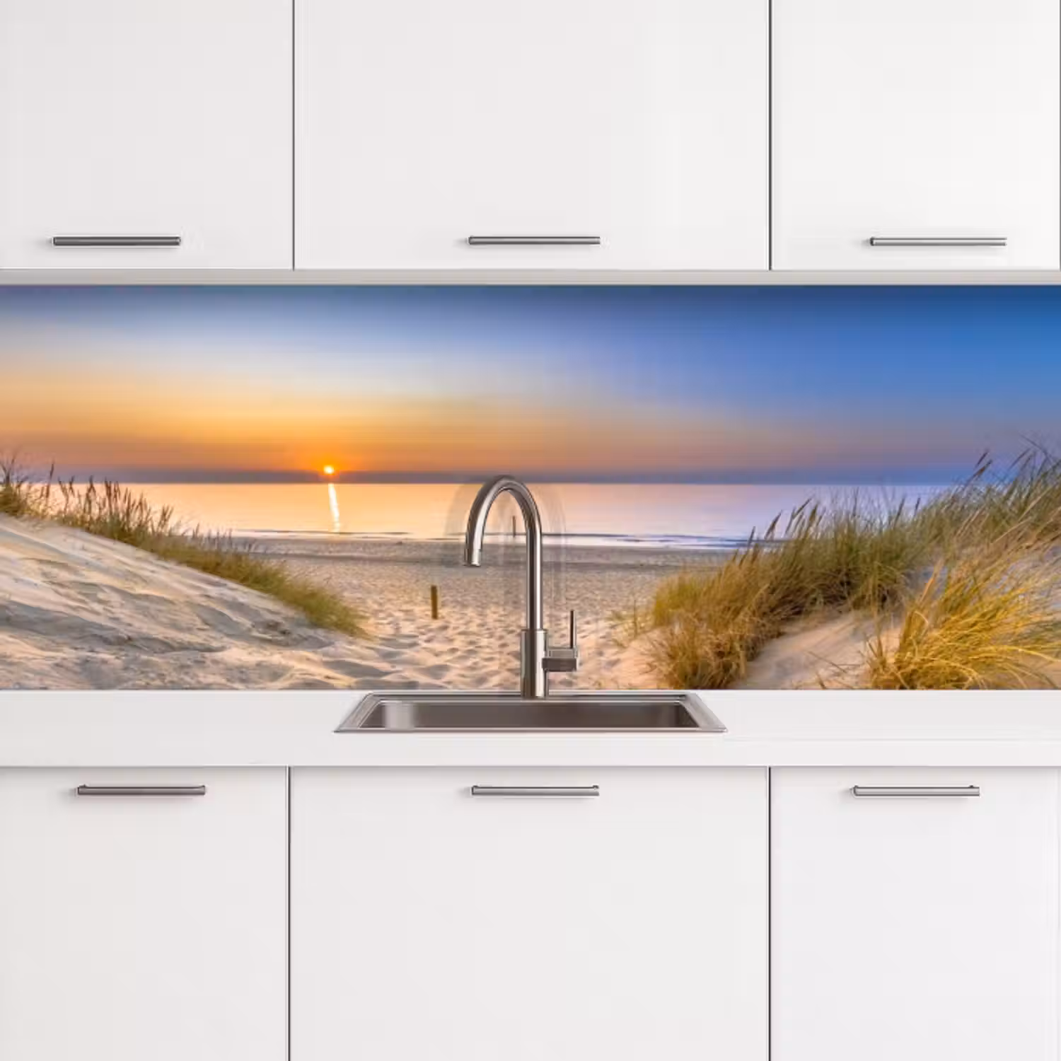 Küchenrückwand - Düne - Sonnenuntergang - Horizont - Strand - Gras