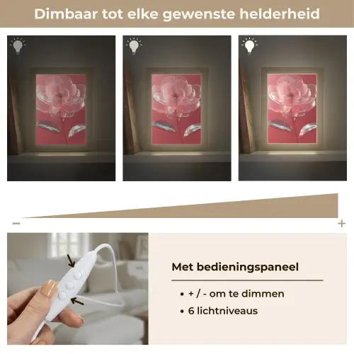 Sierlijk - Bloem - Roze - Glazen Light Box met kabel (Tafellamp) klein -USP_dimbaarNL