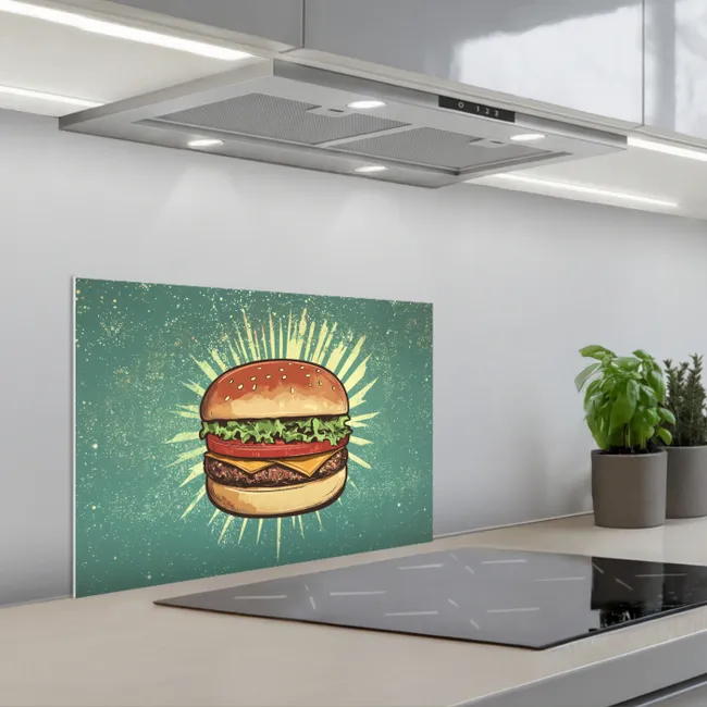 Hamburger - Illustratie - Sla - Kaas keuken achterwand spatscherm klein -3d_schuin