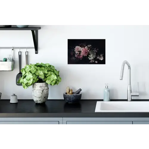Bloemen - Vintage - Pastel - Zwart - Boeket Muursticker klein -keuken
