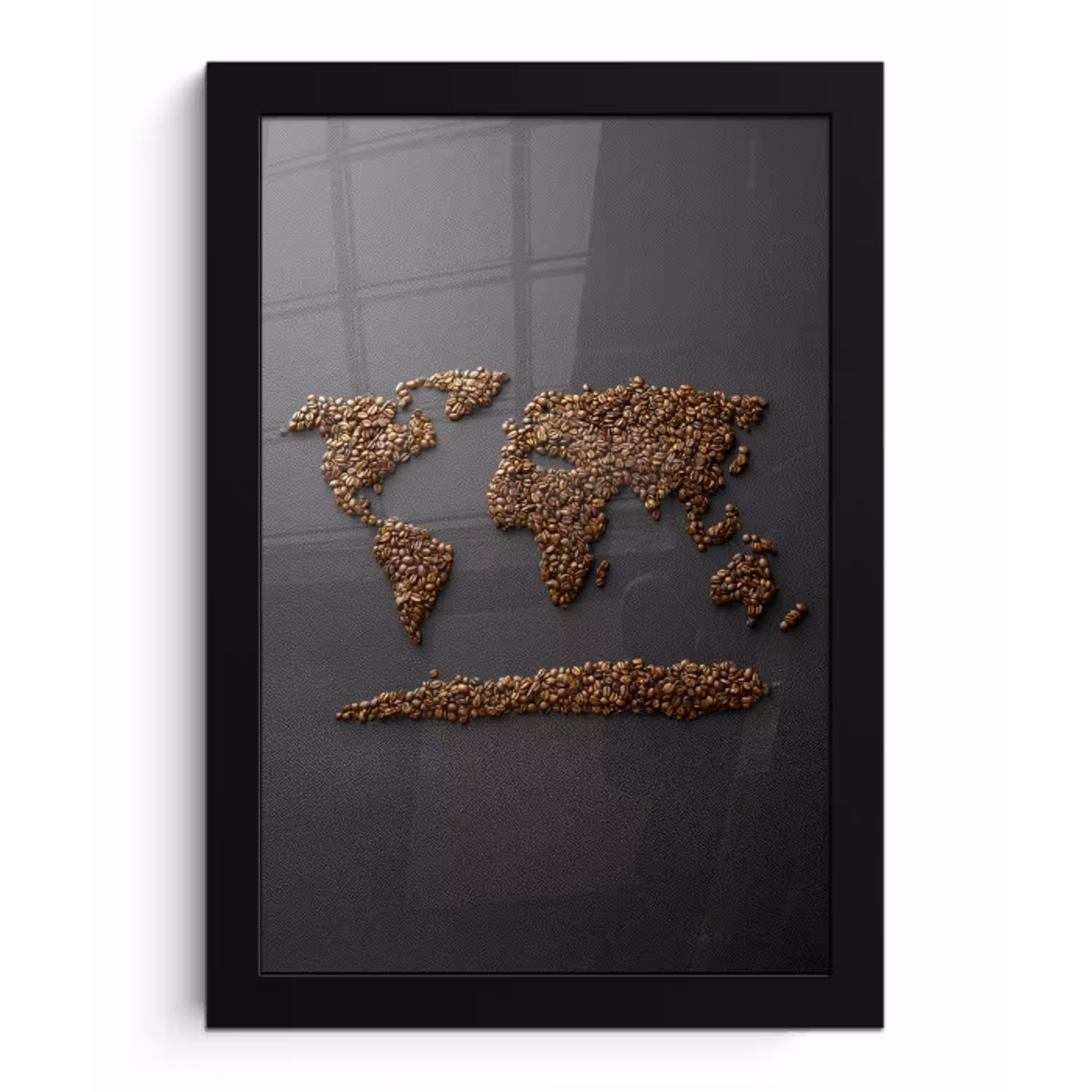 Wereldkaart - Koffie - Grijs fotolijst zwart zonder passe partout klein -3d