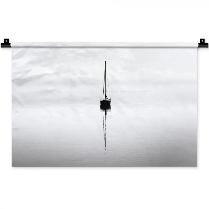 Zeilboot - Zwart - Water - Silhouet Wandkleed katoen klein -zz3d