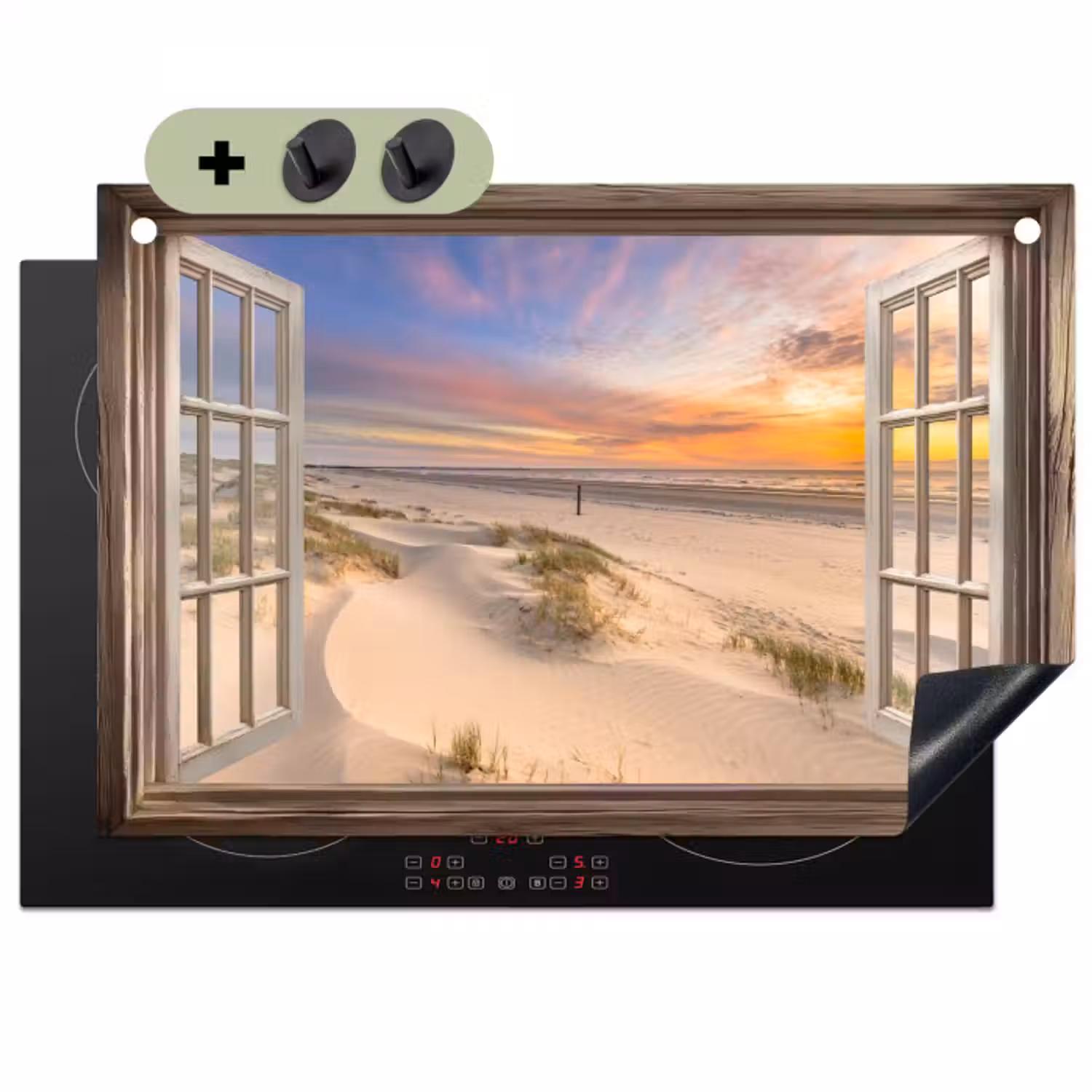 Inductie beschermer en spatscherm (2in1) - Doorkijk - Strand - Duinen - Natuur - Landschap