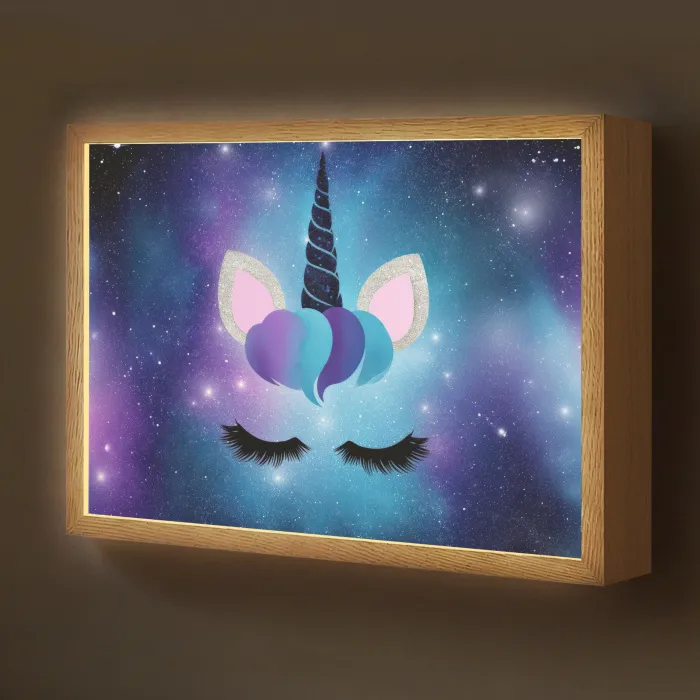 Eenhoorn - Sterren - Blauw Light Box met batterij (Wandlamp kind) middel -z3d_website