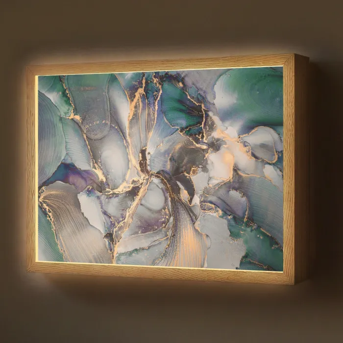Goud - Blauw - Marmer Light Box met batterij (Wandlamp) middel -z3d_website