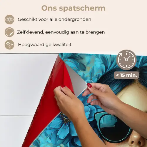Vrouw - Bloemen - Vlinders - Blauw - Abstract keuken achterwand spatscherm klein -spatscherm_NL
