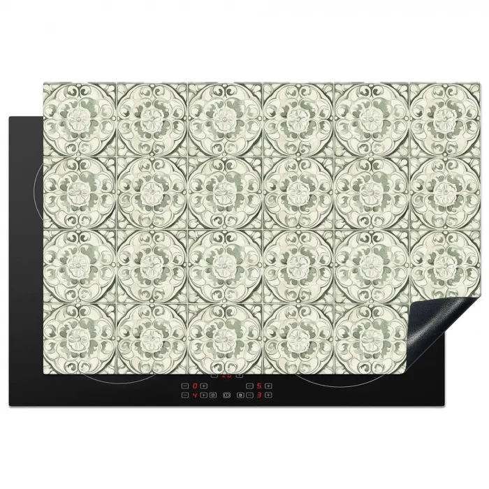 Krulornament - Tegel - Groen Inductie beschermer vinyl 3mm klein 276 -3d