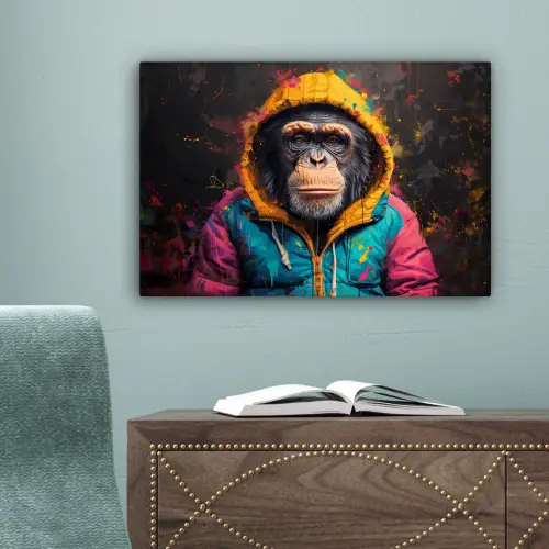 Graffiti - Chimpansee - Jas - Aap - Verf canvas 2cm klein -sfeer4