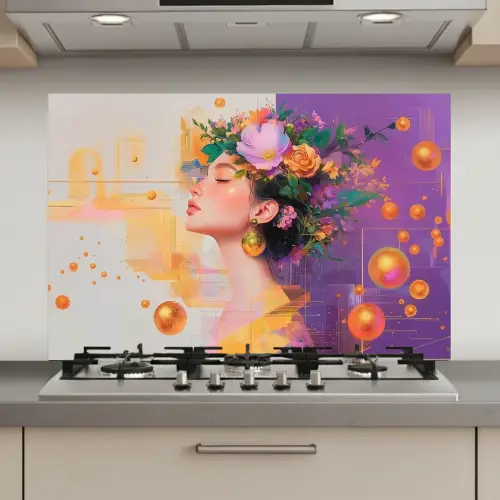 Abstract - Vrouw - Bloemenkroon - Goud keuken achterwand spatscherm klein -3d_website