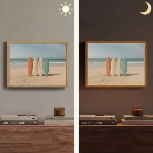 Strand - Surfbord - Pastel Light Box met batterij (Wandlamp) middel -sfeer3