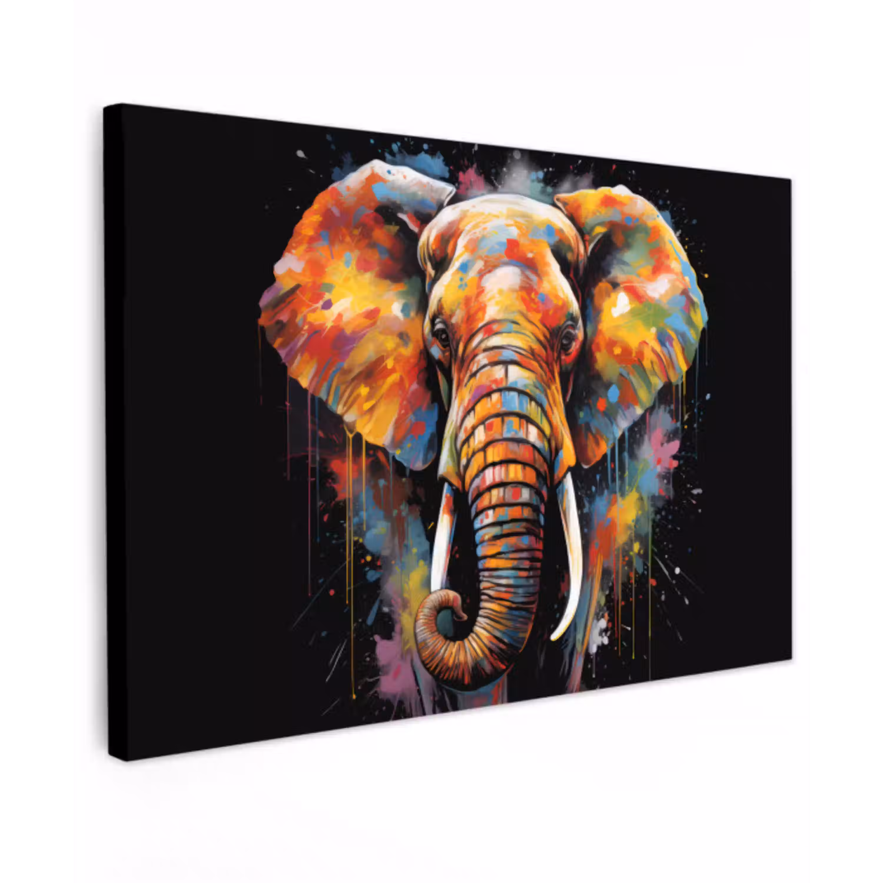 Olifant - Graffiti - Zwart - Dieren - Kleuren canvas 2cm klein -z3d