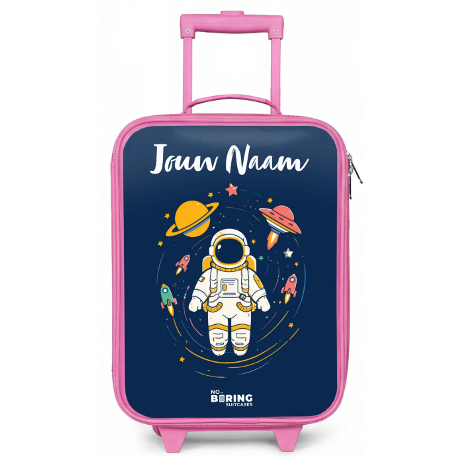 Astronaut - Planeet - Sterren - Raket Kinderkoffer - Roze klein -zz3dotto