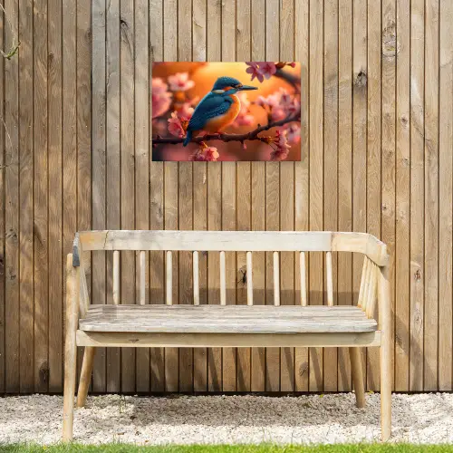IJsvogel in de Bloesemtak Tuinposter op houten frame 2 cm dik klein -sfeer4