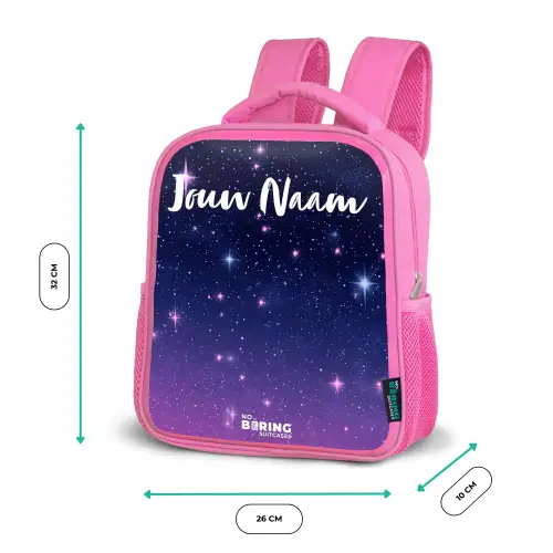 Sterren - Galaxy - Blauw - Roze Kinderrugzak - Roze middel -productfoto_formaten