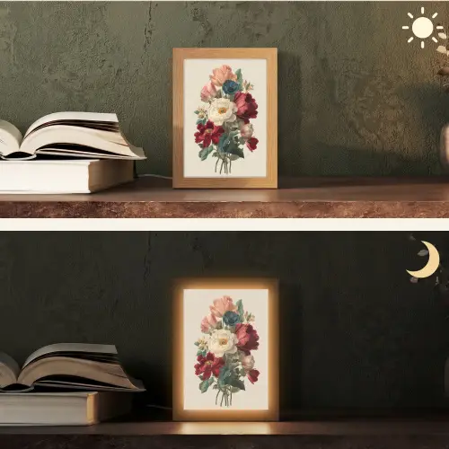 Boeket - Warme tinten - Elegant Light Box met kabel (Tafellamp) klein -sfeer3